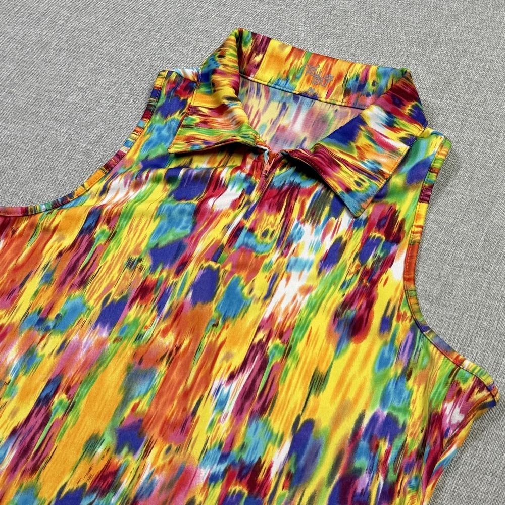 Tzu Tzu Polo Shirt Womens M Multicolor Sleeveless Collared Jersey Zipper‎